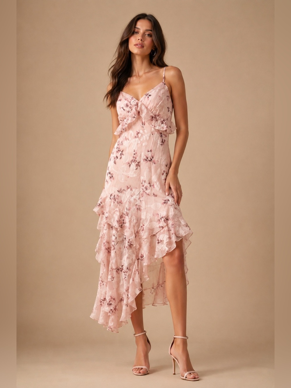 Thirty Thirty Pink Floral Ruffle Maxi Dress – Size L